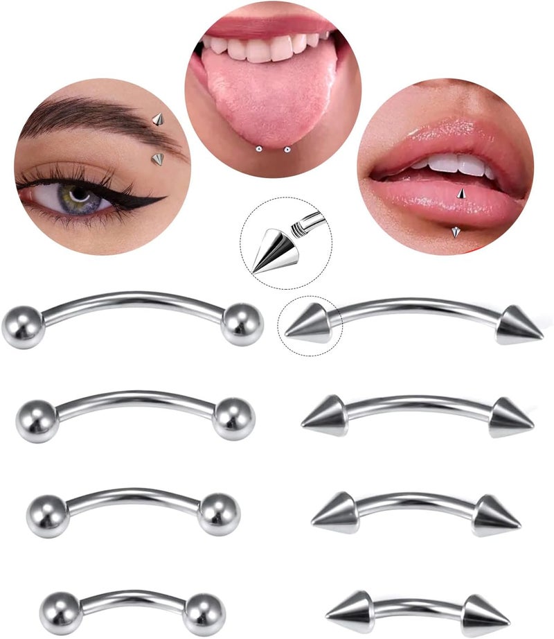 AMASIS Eyebrow Piercing Jewelry Surgical Steel Curved Barbell Tiny Eyebrow Ring Vertical Labret Lip Jewelry Ear Rook Navel Small Belly Button Ring for Women Men 6mm/8mm/10mm/12mm - Image 1